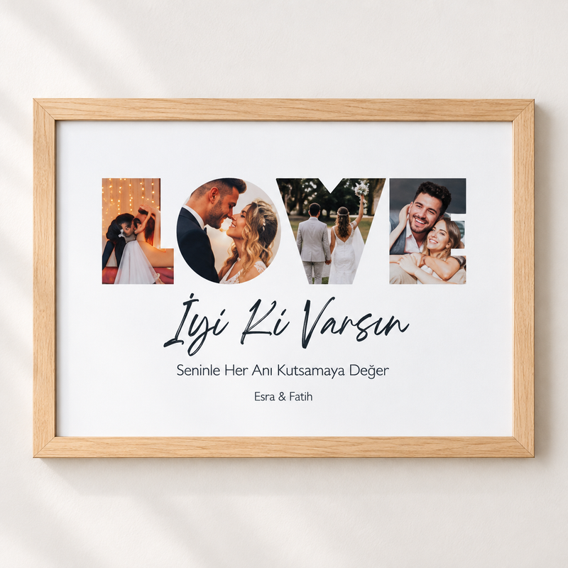 Kişiye Özel LOVE Fotoğraflı 20x30 Yapışan Çerçeve