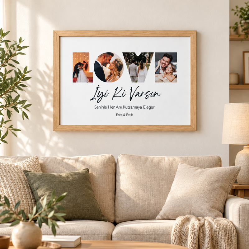 Kişiye Özel LOVE Fotoğraflı 20x30 Yapışan Çerçeve