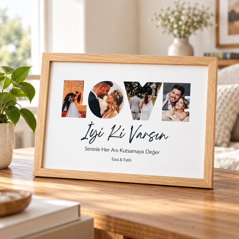 Kişiye Özel LOVE Fotoğraflı 20x30 Yapışan Çerçeve