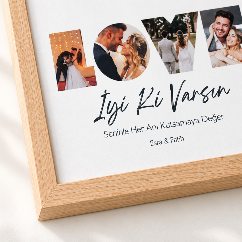 Kişiye Özel LOVE Fotoğraflı 20x30 Yapışan Çerçeve