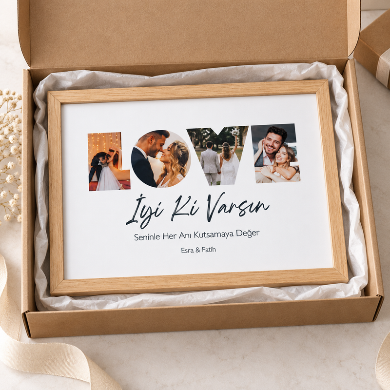 Kişiye Özel LOVE Fotoğraflı 20x30 Yapışan Çerçeve