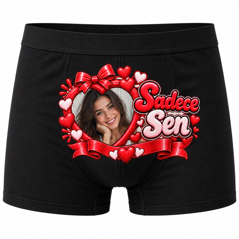 Kişiye Özel Sadece Sen Kalp Fotoğraflı Erkek Boxer