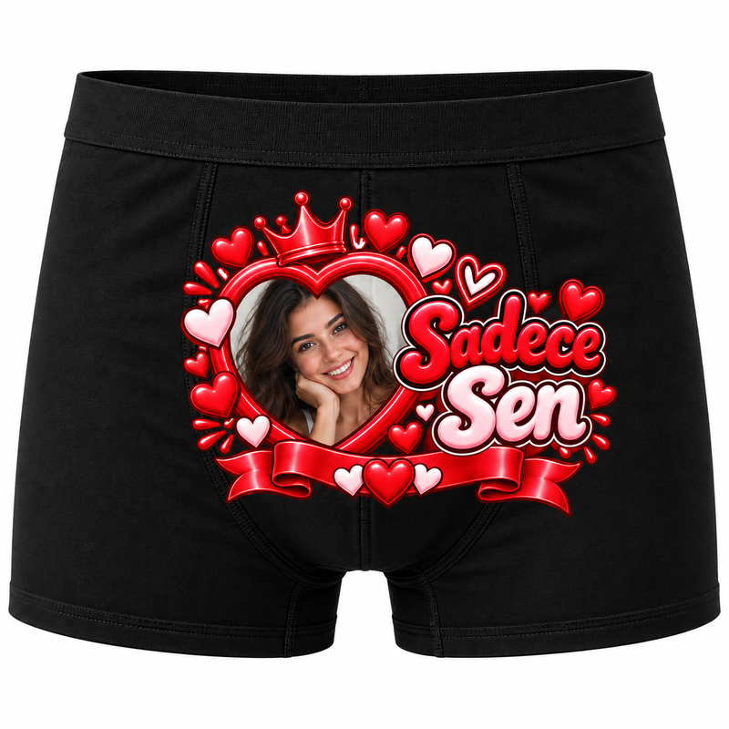Kişiye Özel Sadece Sen Kalp Fotoğraflı Erkek Boxer