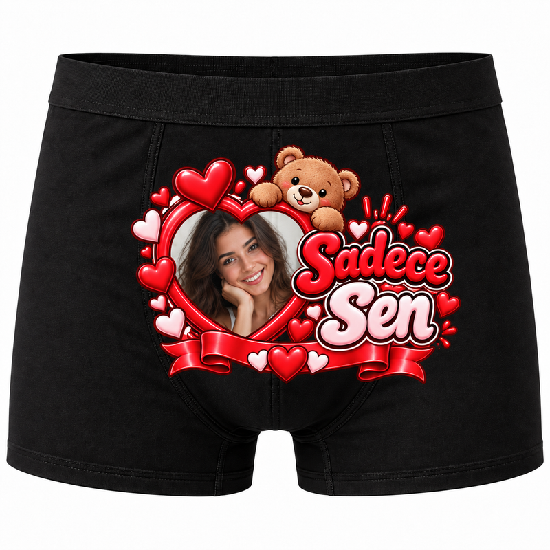 Kişiye Özel Sadece Sen Kalp Fotoğraflı Erkek Boxer