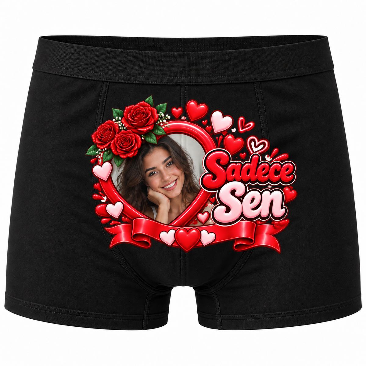 Kişiye Özel Sadece Sen Kalp Fotoğraflı Erkek Boxer