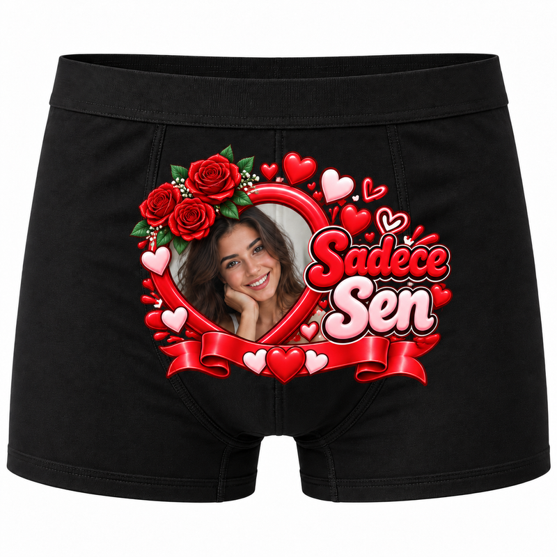 Kişiye Özel Sadece Sen Kalp Fotoğraflı Erkek Boxer