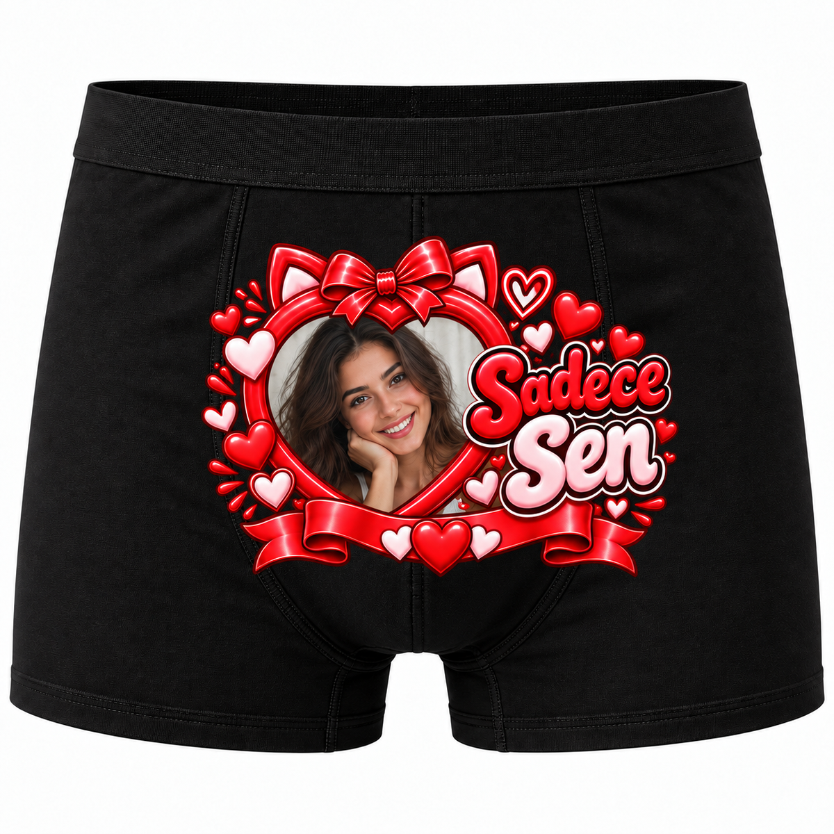 Kişiye Özel Sadece Sen Kalp Fotoğraflı Erkek Boxer