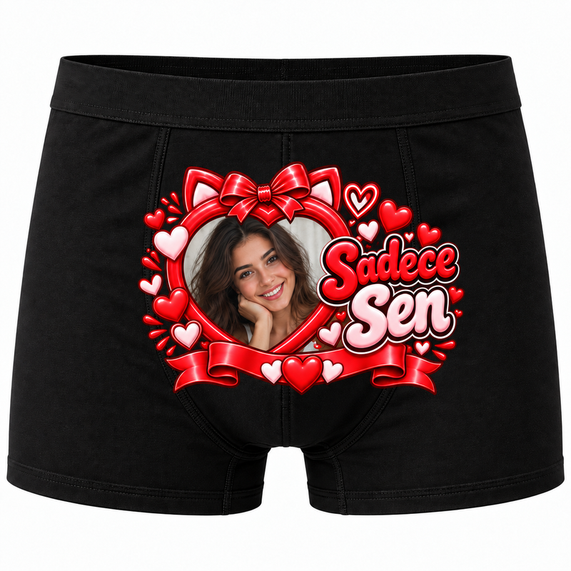 Kişiye Özel Sadece Sen Kalp Fotoğraflı Erkek Boxer