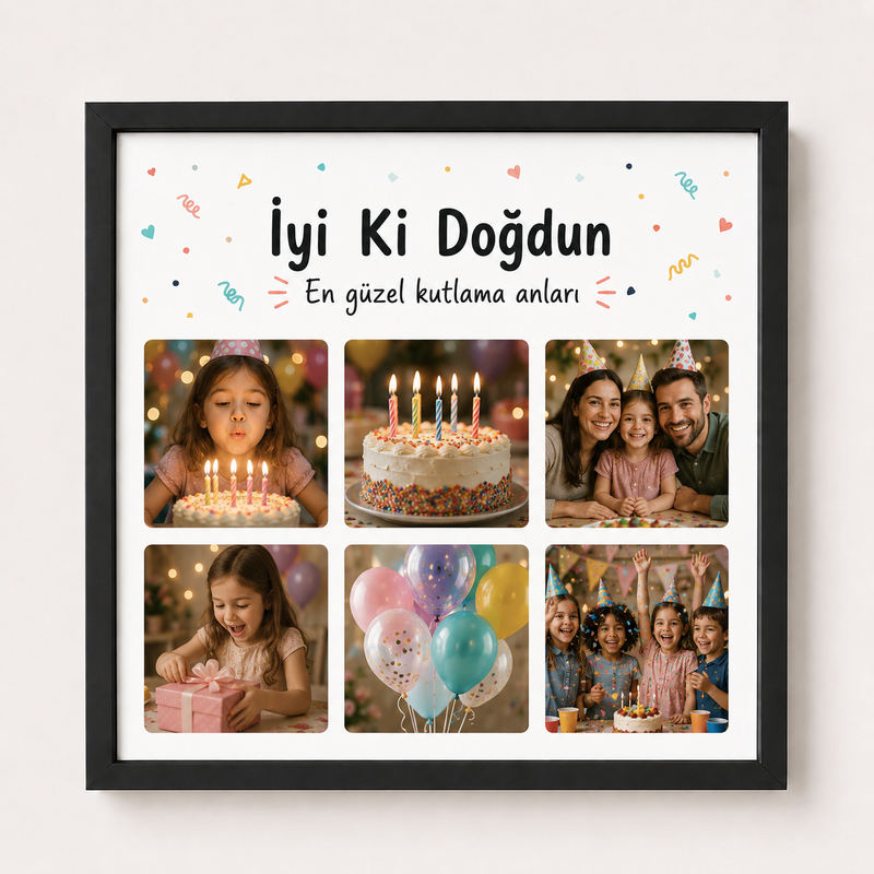 6 Fotoğraflı Kişiye Özel 20x20 Yapışan Çerçeve