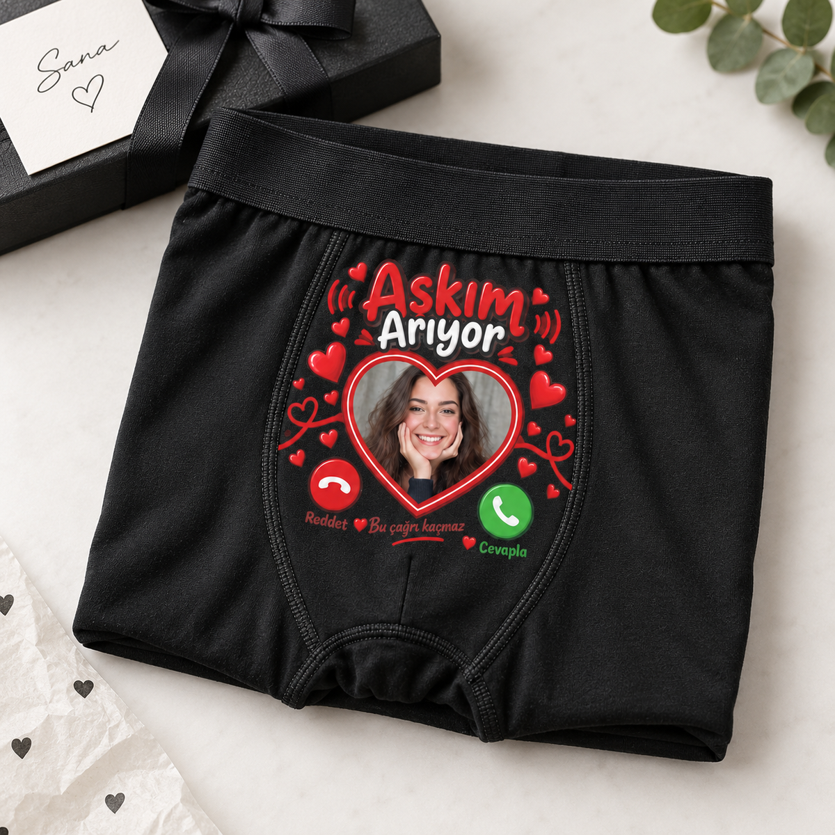 Kişiye Özel Aşkım Arıyor Fotoğraflı Erkek Boxer