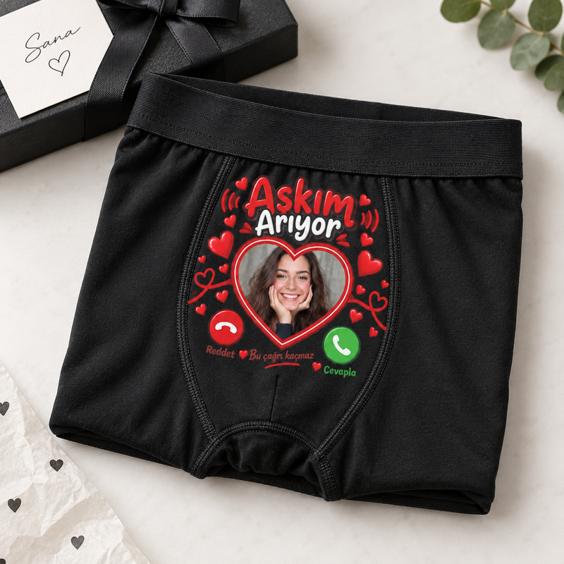 Kişiye Özel Aşkım Arıyor Fotoğraflı Erkek Boxer