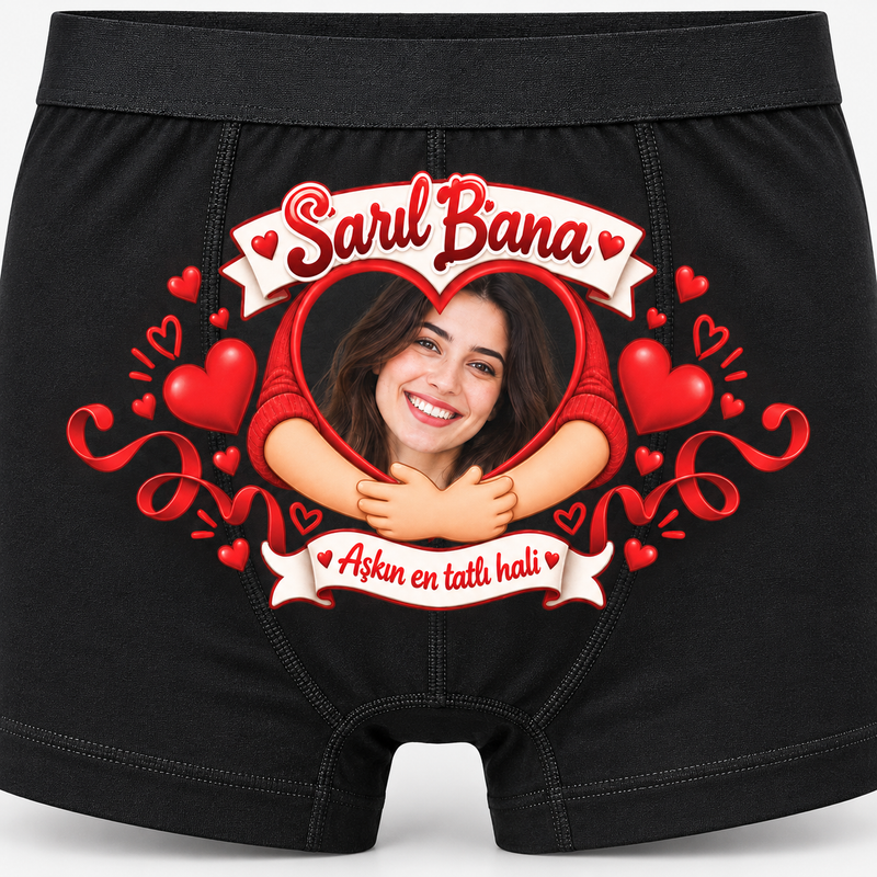 Kişiye Özel Sarıl Bana Fotoğraflı Sevgili Boxer
