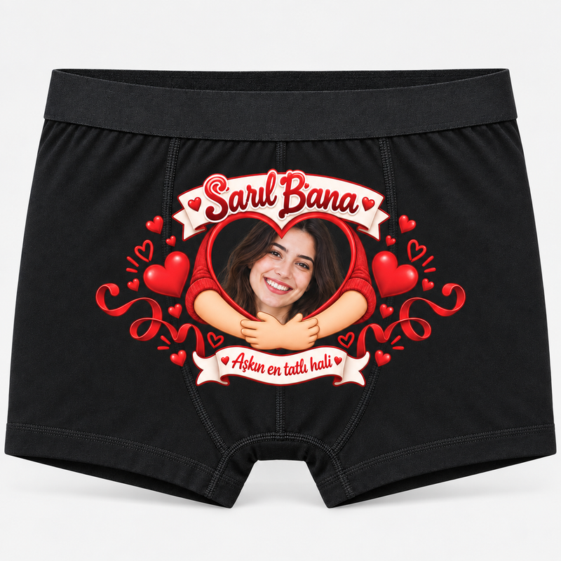 Kişiye Özel Sarıl Bana Fotoğraflı Sevgili Boxer