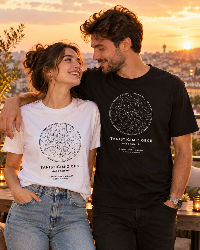 Kişiye Özel Yıldız Haritası Oversize Tişört Tasarla