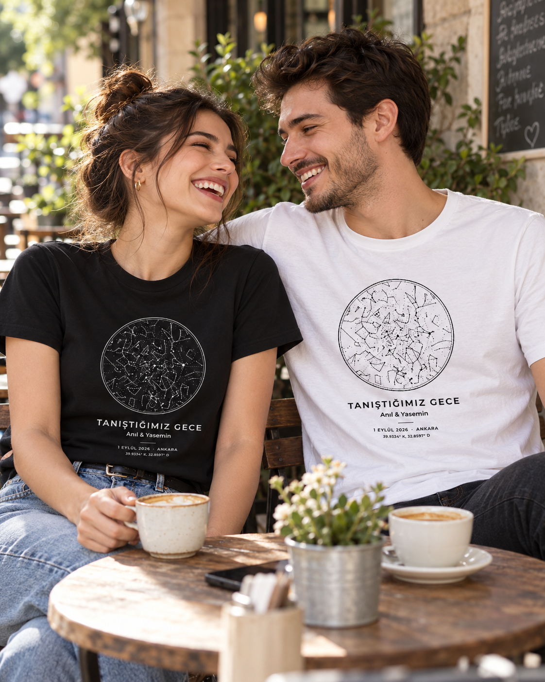 Kişiye Özel Baskılı Yıldız Haritası Unisex Tişört Tasarla – Normal Kalıp