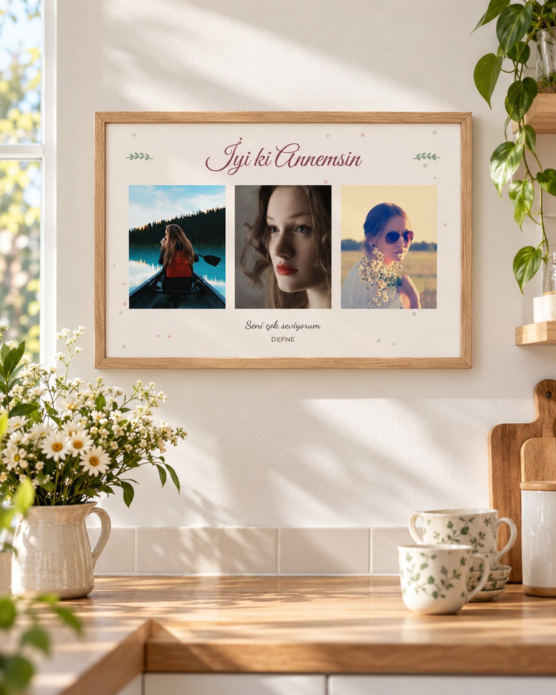 Anneye Hediye 3 Fotoğraflı 20x30 Yapışan Çerçeve – temsili çerçeve görseli