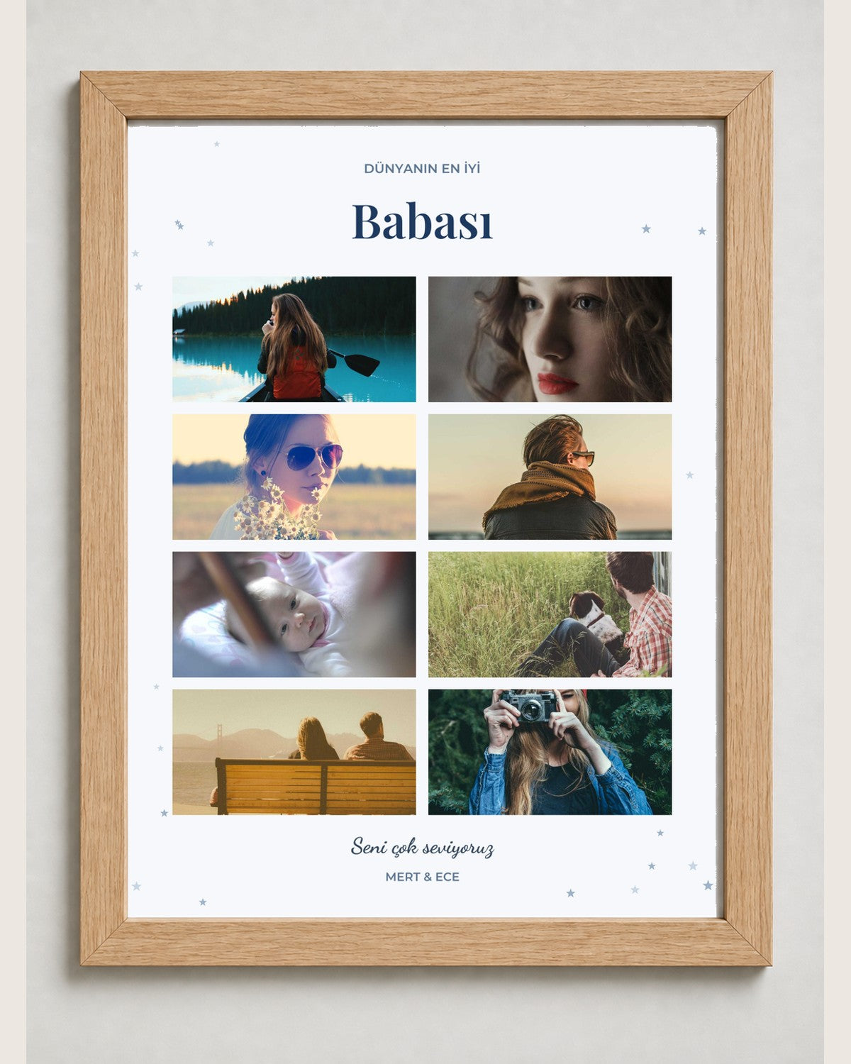 Babaya Hediye 8 Fotoğraflı 30x40 Çerçeve naturel çerçeve