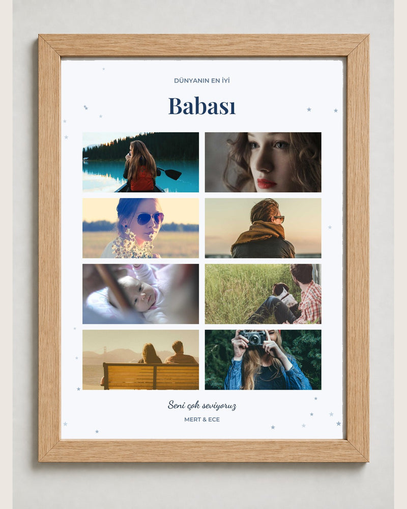Babaya Hediye 8 Fotoğraflı 30x40 Çerçeve naturel çerçeve