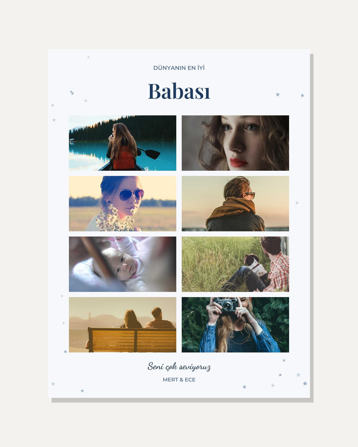 Babaya Hediye 8 Fotoğraflı 30x40 Çerçeve kişiye özel tasarım önizlemesi
