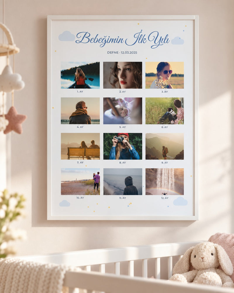 Bebeğin 1 Yılı 12 Fotoğraflı 30x40 Çerçeve – temsili çerçeve görseli