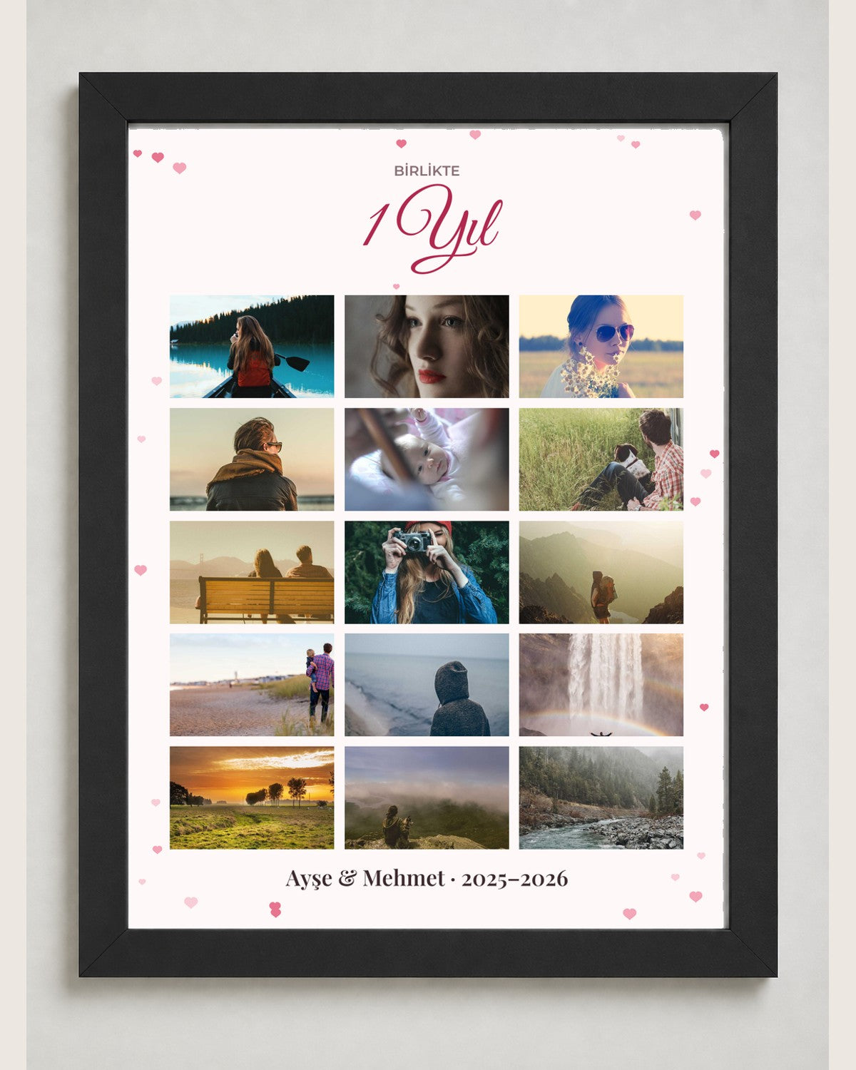 Birlikte 1 Yıl 15 Fotoğraflı 30x40 Çerçeve siyah çerçeve