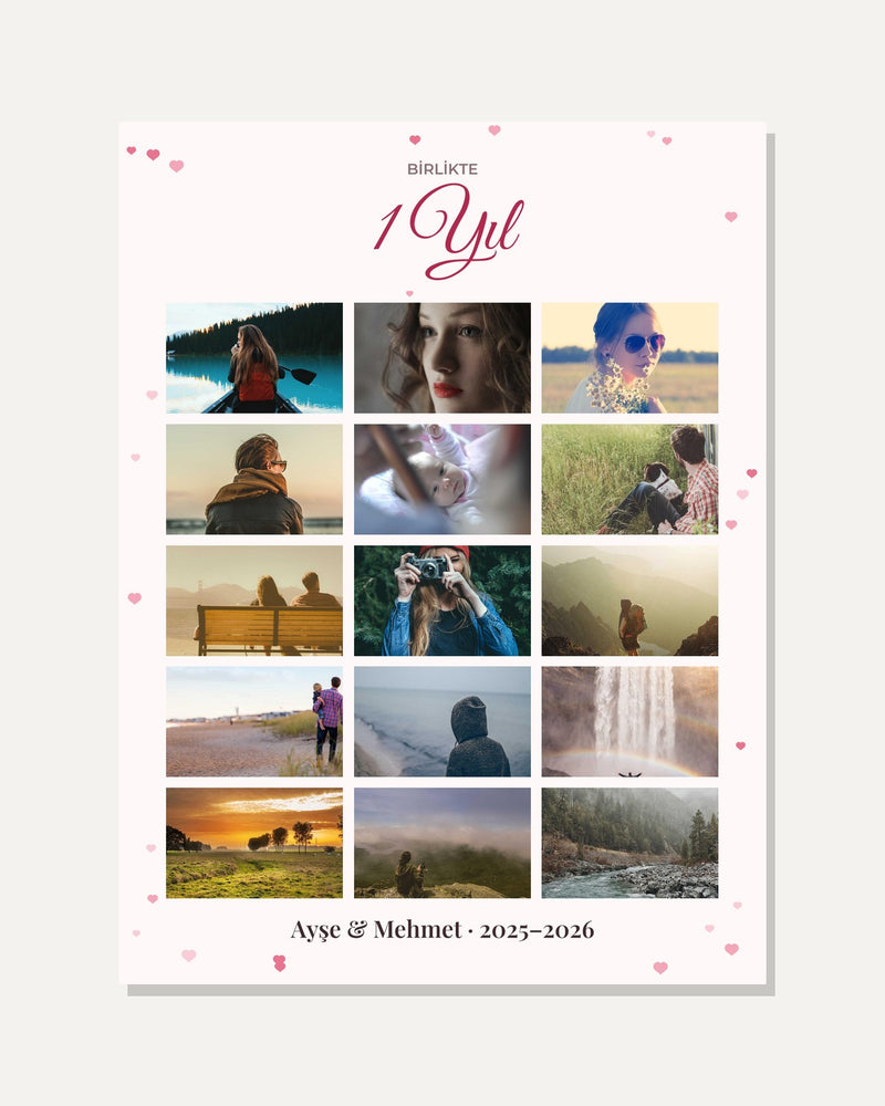 Birlikte 1 Yıl 15 Fotoğraflı 30x40 Çerçeve kişiye özel tasarım önizlemesi