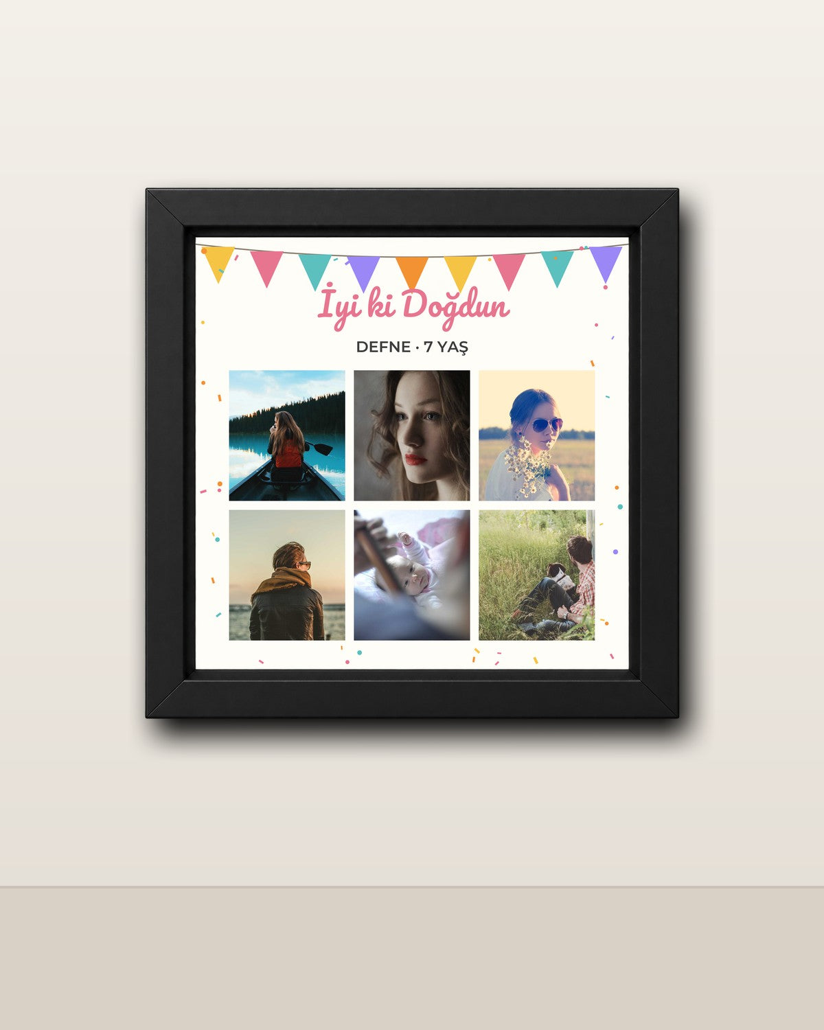 İyi ki Doğdun 6 Fotoğraflı 20x20 Yapışan Çerçeve siyah çerçeve