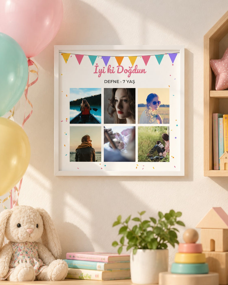 İyi ki Doğdun 6 Fotoğraflı 20x20 Yapışan Çerçeve – temsili çerçeve görseli