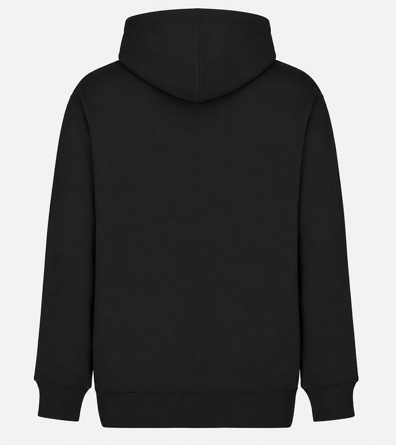 Kişiye özel kapüşonlu sweatshirt siyah arka görünüm baskı detayı
