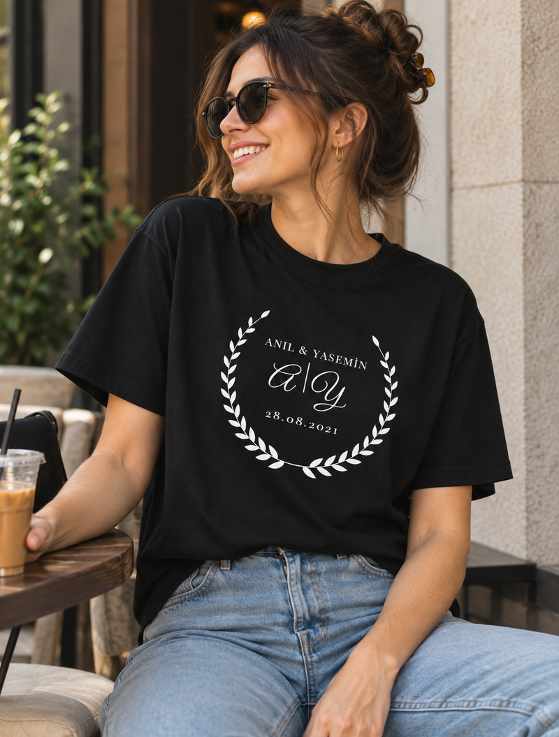 Kişiye Özel Baskılı Monogram Unisex Tişört Tasarla – Normal Kalıp