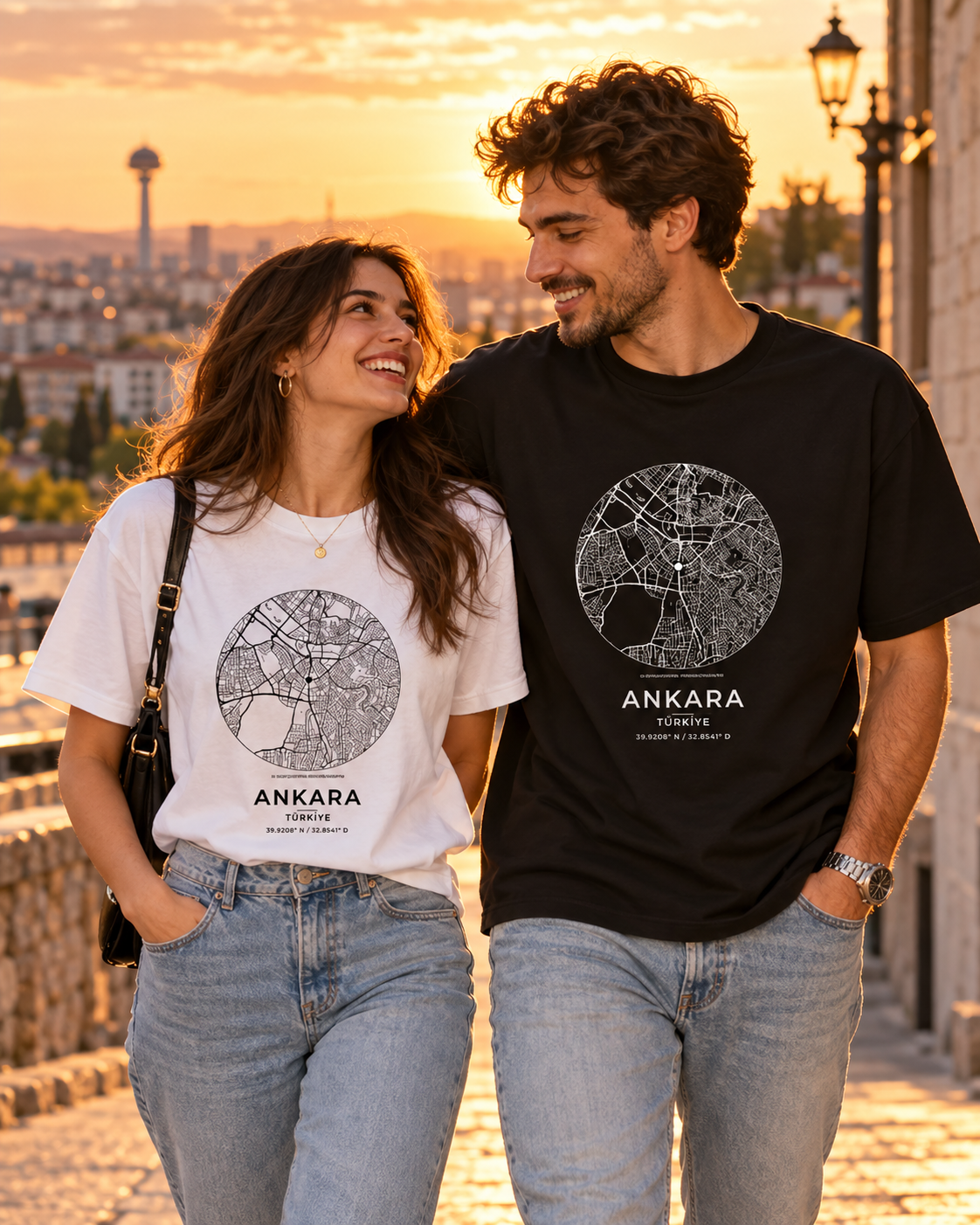 Kişiye Özel Baskılı Şehir Haritası Unisex Tişört Tasarla – Normal Kalıp