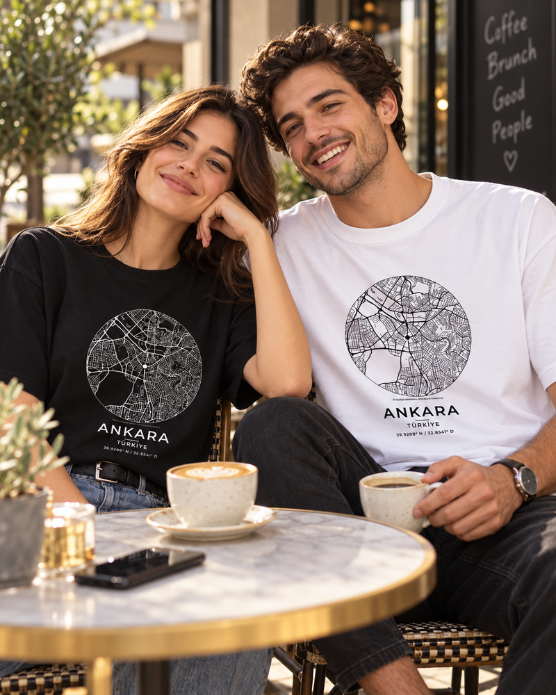 Kişiye Özel Baskılı Şehir Haritası Unisex Tişört Tasarla – Normal Kalıp