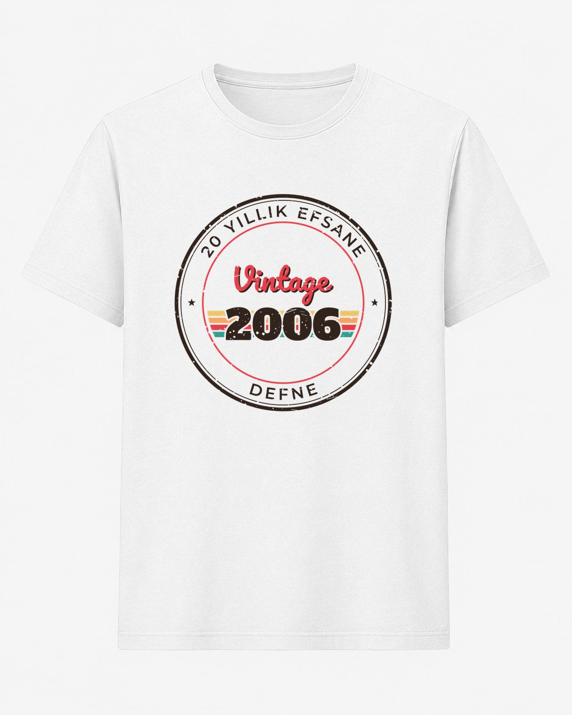 Vintage 2006 yuvarlak rozet tasarımlı kişiye özel beyaz tişört