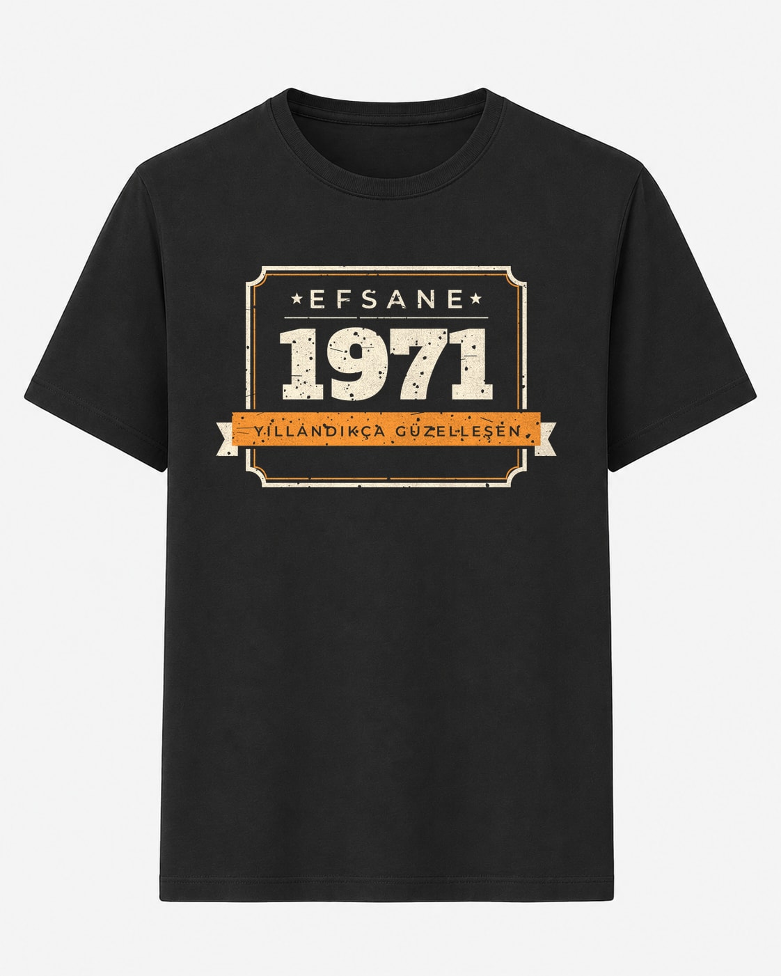 Efsane 1971 vintage etiket tasarımlı siyah normal kalıp tişört