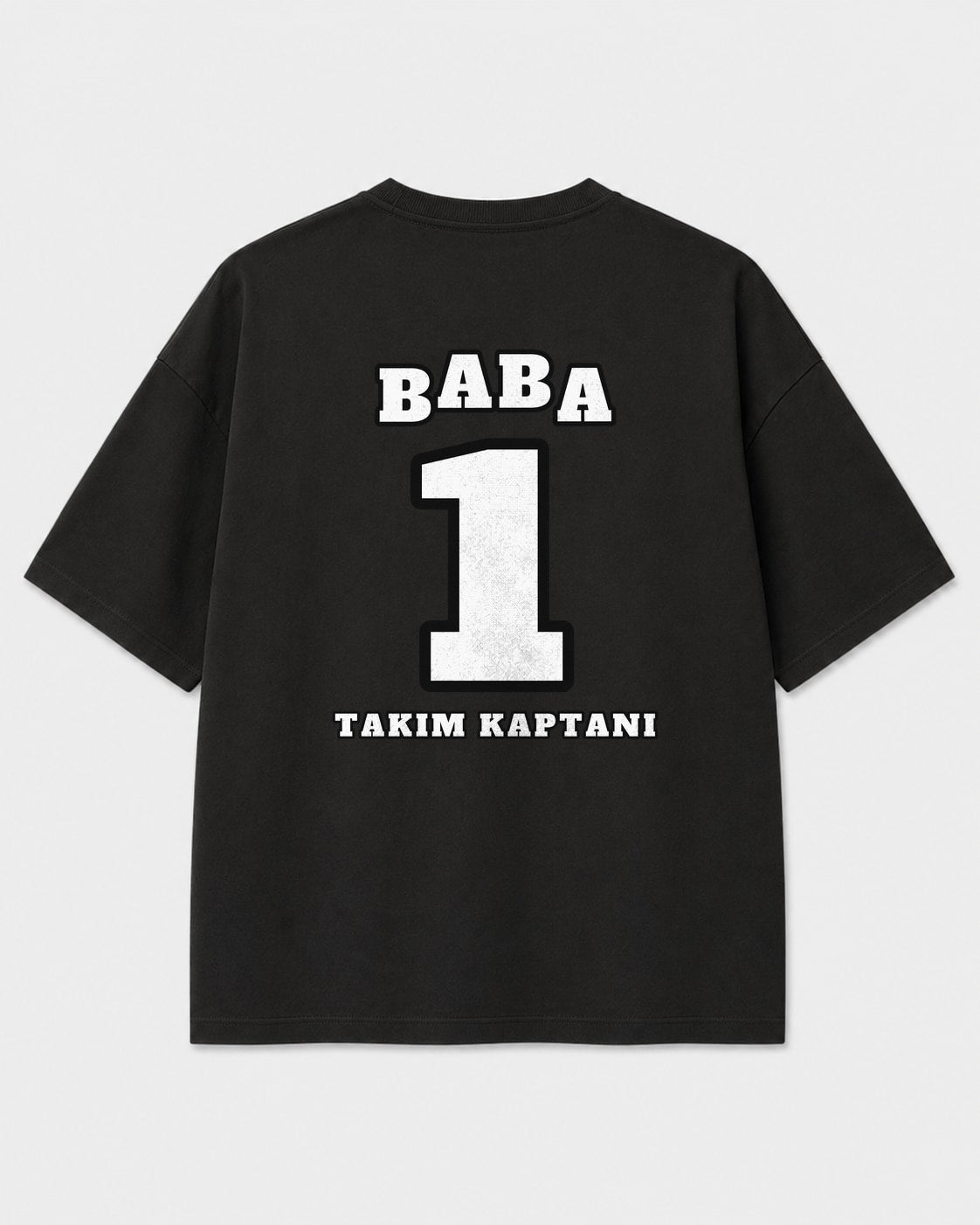 BABA 1 Takım Kaptanı forma baskılı siyah oversize tişört