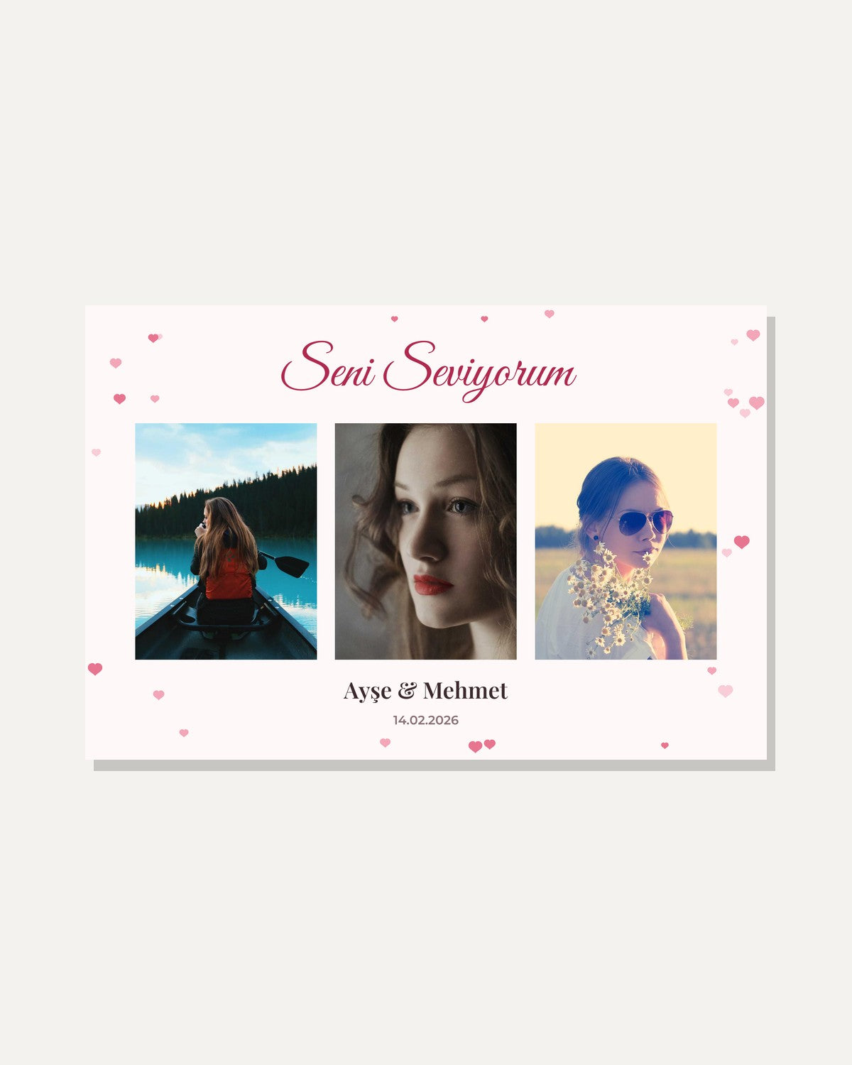 Sevgiliye 3 Fotoğraflı 20x30 Yapışan Çerçeve kişiye özel tasarım önizlemesi