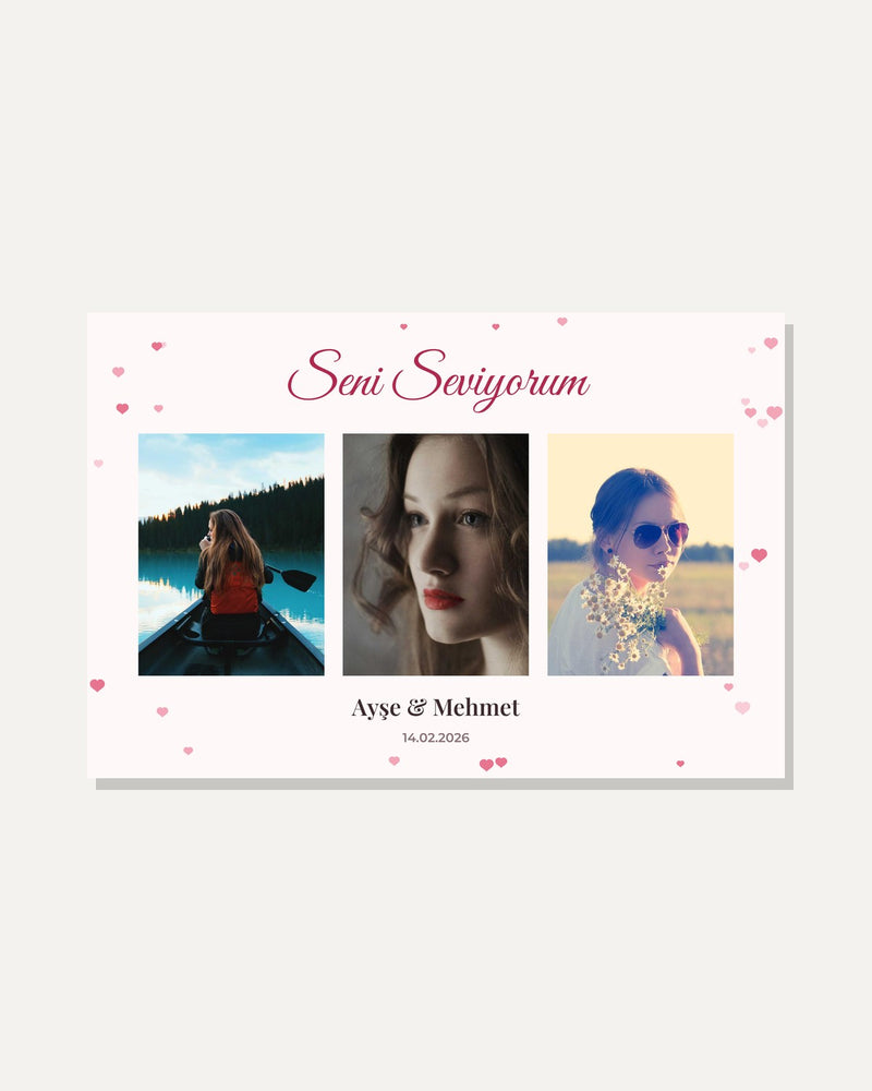 Sevgiliye 3 Fotoğraflı 20x30 Yapışan Çerçeve kişiye özel tasarım önizlemesi
