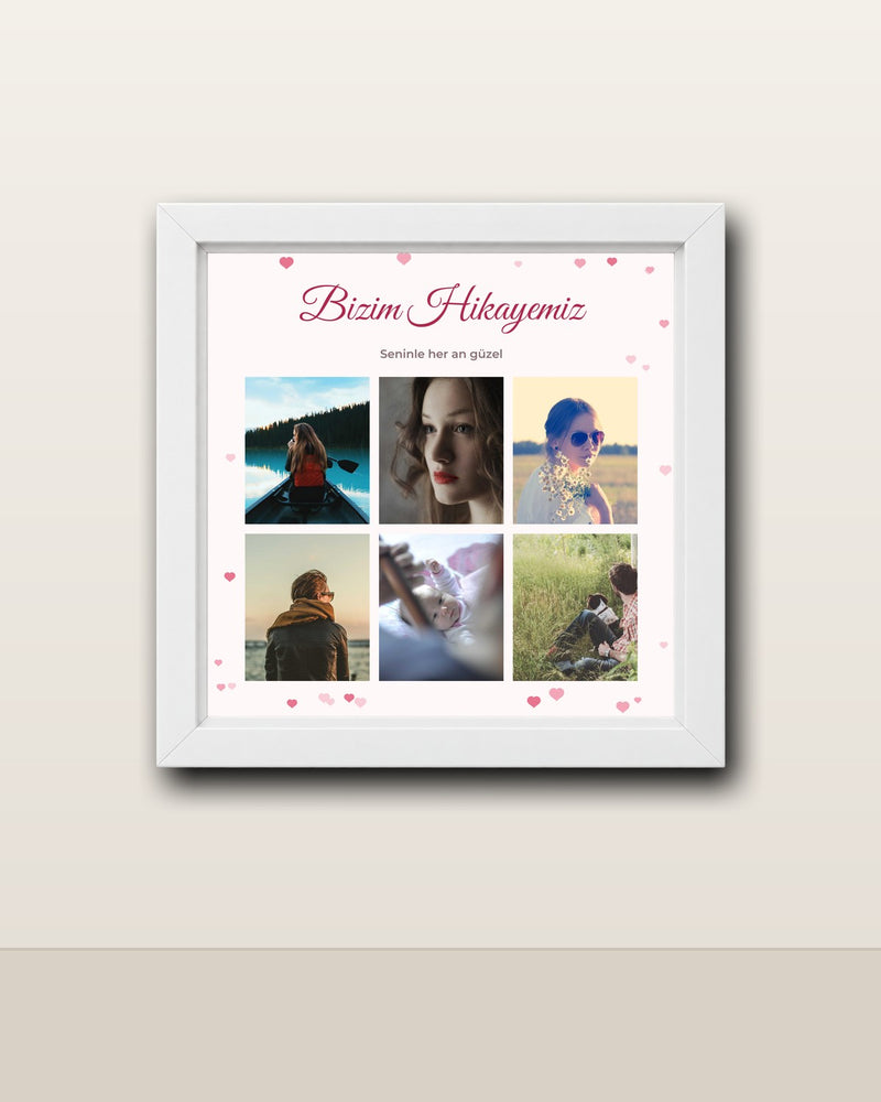 Sevgiliye Hediye 6 Fotoğraflı 20x20 Yapışan Çerçeve beyaz çerçeve