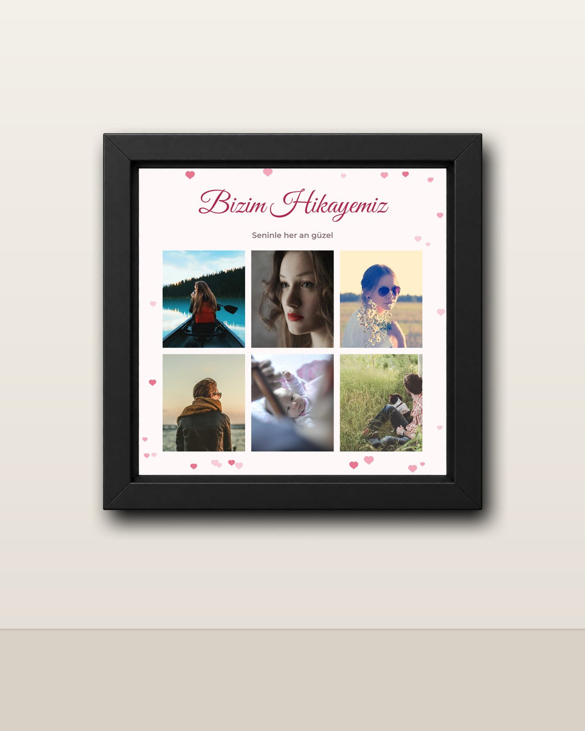 Sevgiliye Hediye 6 Fotoğraflı 20x20 Yapışan Çerçeve siyah çerçeve