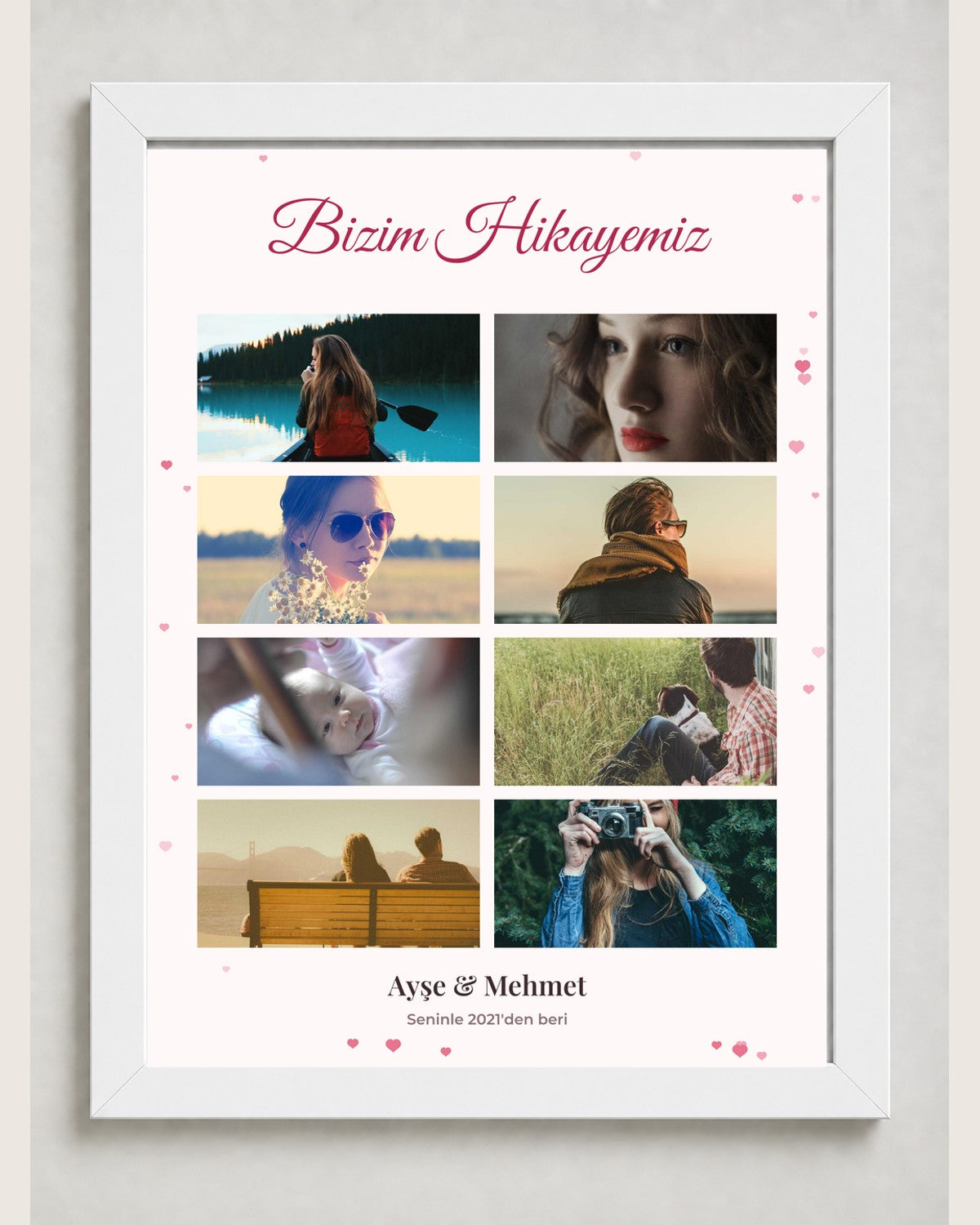 Sevgiliye Hediye 8 Fotoğraflı 30x40 Çerçeve beyaz çerçeve