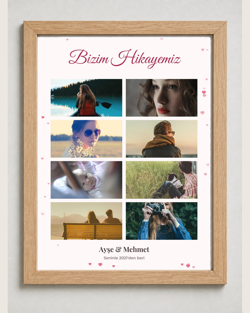 Sevgiliye Hediye 8 Fotoğraflı 30x40 Çerçeve naturel çerçeve