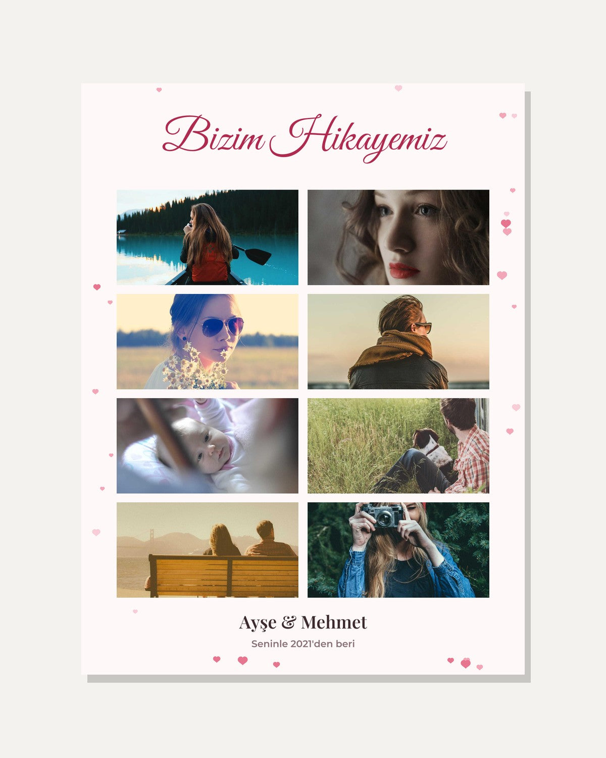 Sevgiliye Hediye 8 Fotoğraflı 30x40 Çerçeve kişiye özel tasarım önizlemesi