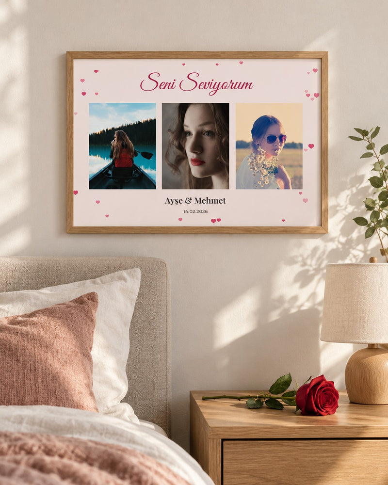 Sevgiliye 3 Fotoğraflı 20x30 Yapışan Çerçeve – temsili çerçeve görseli