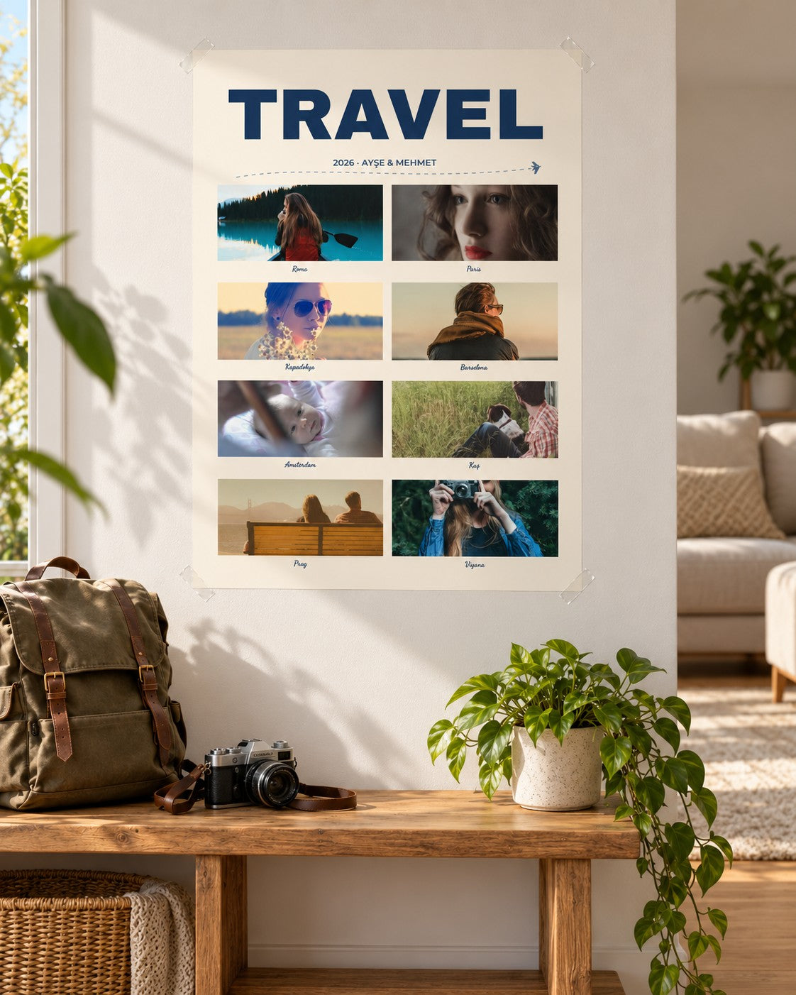 Travel 8 Fotoğraflı 50x70 Kişiye Özel Poster – duvarda temsili çerçevesiz poster görseli