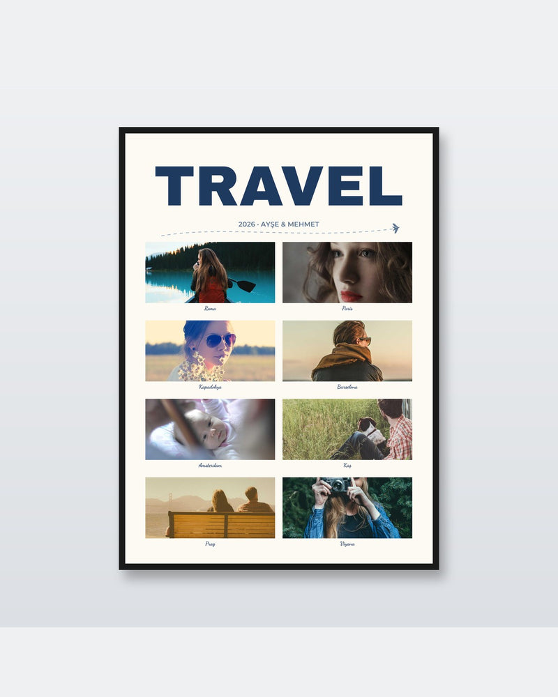 Travel 8 Fotoğraflı 50x70 Kişiye Özel Poster