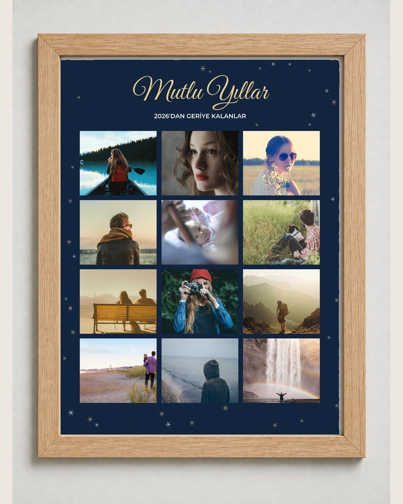 Yeni Yıl 12 Fotoğraflı 30x40 Çerçeve naturel çerçeve